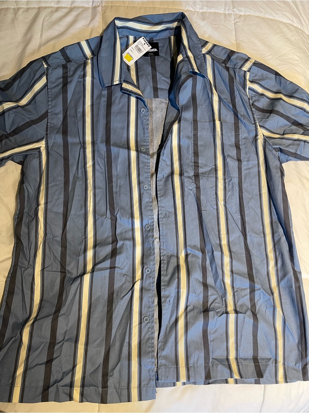 RSQ Blue Vertical Stripe Short Sleeve Shirt